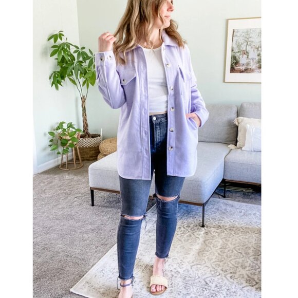 RD Style Lavender Purple Blaire Shacket Longsleeve Shirt Jacket Women's Medium - Picture 4 of 16
